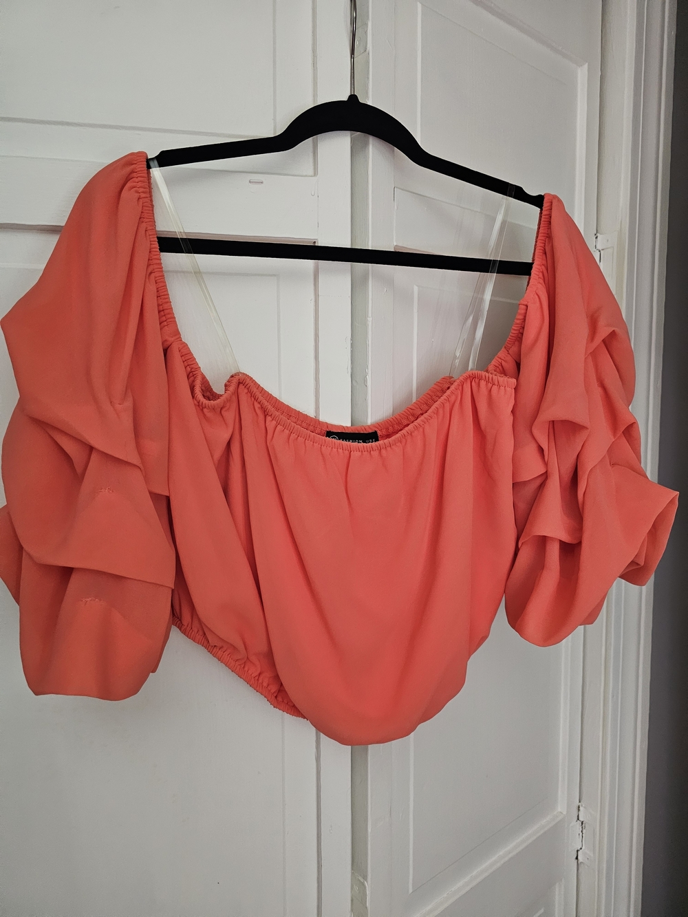 Fashion to Figure Coral Ruffle Off-Shoulder Crop Top
